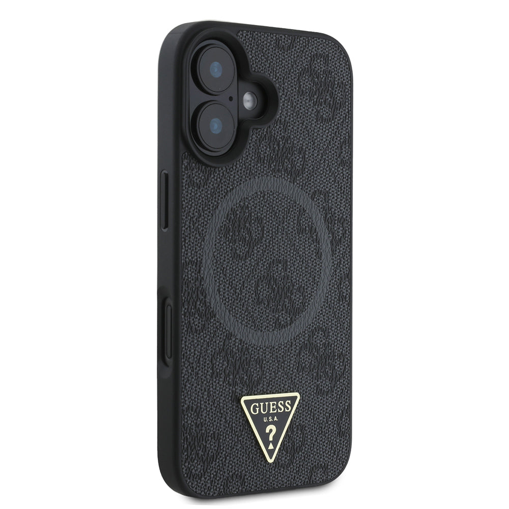 iPhone 16 Kılıf Guess Orjinal Lisanslı M-safe Şarj Özellikli PU Üçgen Logo 4G Desenli Kapak