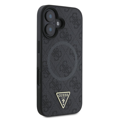 iPhone 16 Kılıf Guess Orjinal Lisanslı M-safe Şarj Özellikli PU Üçgen Logo 4G Desenli Kapak