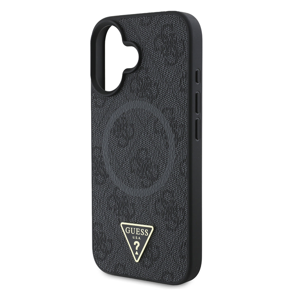 iPhone 16 Kılıf Guess Orjinal Lisanslı M-safe Şarj Özellikli PU Üçgen Logo 4G Desenli Kapak