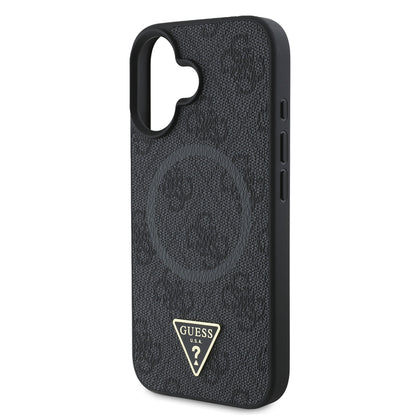 iPhone 16 Kılıf Guess Orjinal Lisanslı M-safe Şarj Özellikli PU Üçgen Logo 4G Desenli Kapak