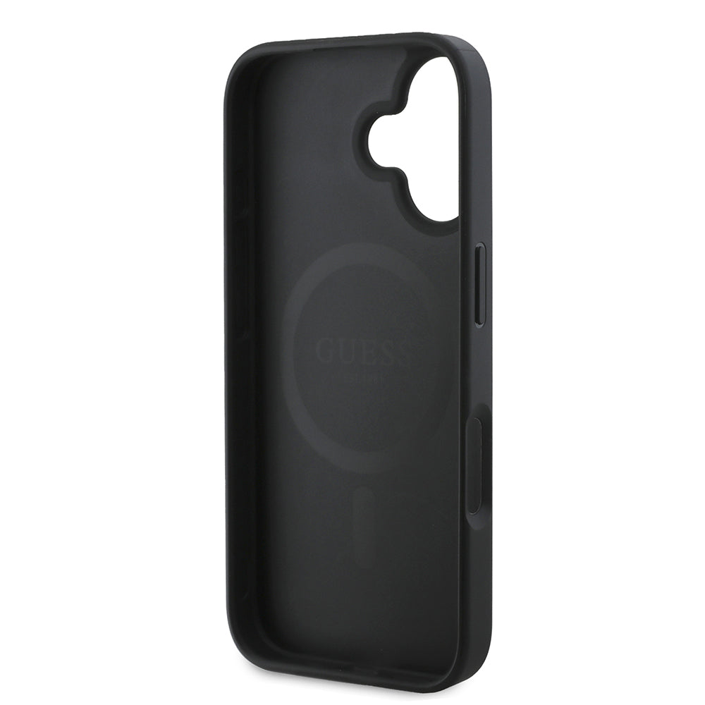 iPhone 16 Kılıf Guess Orjinal Lisanslı M-safe Şarj Özellikli PU Üçgen Logo 4G Desenli Kapak