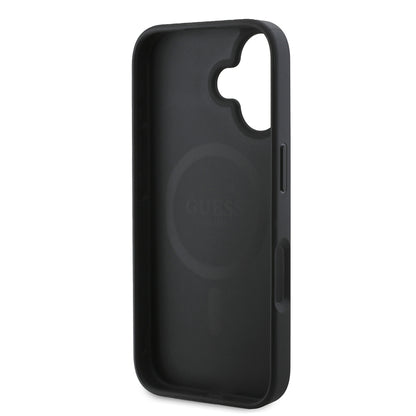 iPhone 16 Kılıf Guess Orjinal Lisanslı M-safe Şarj Özellikli PU Üçgen Logo 4G Desenli Kapak