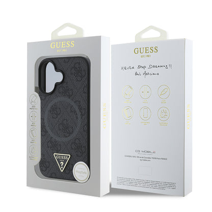 iPhone 16 Kılıf Guess Orjinal Lisanslı M-safe Şarj Özellikli PU Üçgen Logo 4G Desenli Kapak