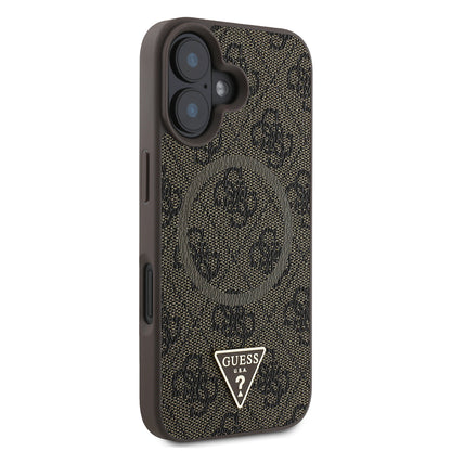 iPhone 16 Kılıf Guess Orjinal Lisanslı M-safe Şarj Özellikli PU Üçgen Logo 4G Desenli Kapak