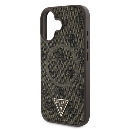 iPhone 16 Kılıf Guess Orjinal Lisanslı M-safe Şarj Özellikli PU Üçgen Logo 4G Desenli Kapak