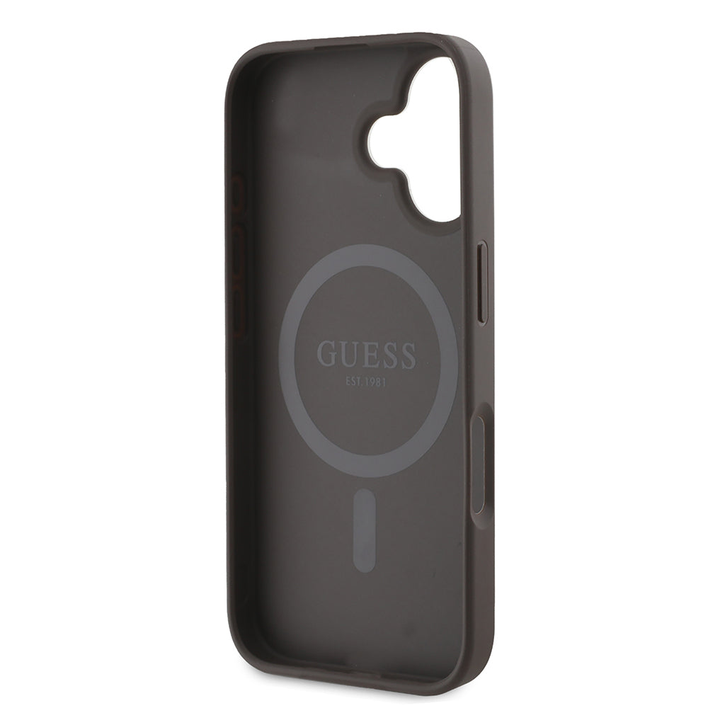 iPhone 16 Kılıf Guess Orjinal Lisanslı M-safe Şarj Özellikli PU Üçgen Logo 4G Desenli Kapak