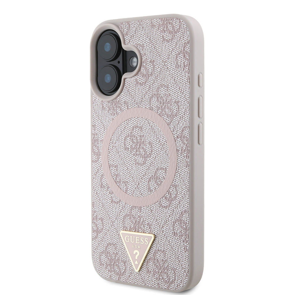 iPhone 16 Kılıf Guess Orjinal Lisanslı M-safe Şarj Özellikli PU Üçgen Logo 4G Desenli Kapak