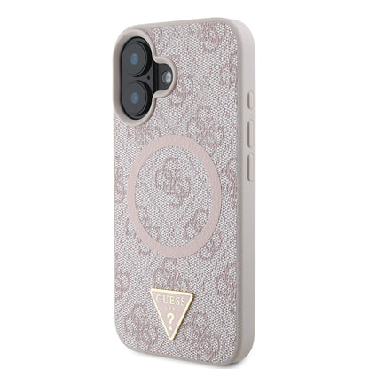iPhone 16 Kılıf Guess Orjinal Lisanslı M-safe Şarj Özellikli PU Üçgen Logo 4G Desenli Kapak