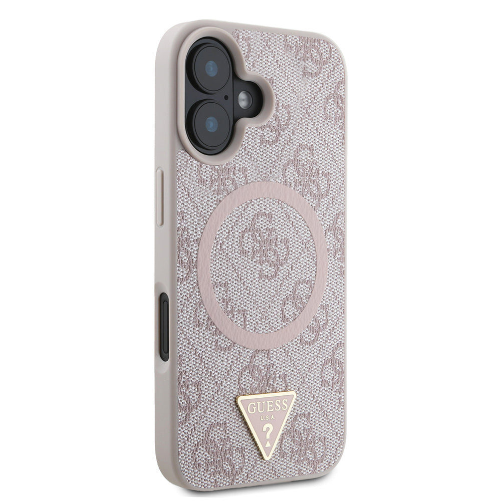 iPhone 16 Kılıf Guess Orjinal Lisanslı M-safe Şarj Özellikli PU Üçgen Logo 4G Desenli Kapak