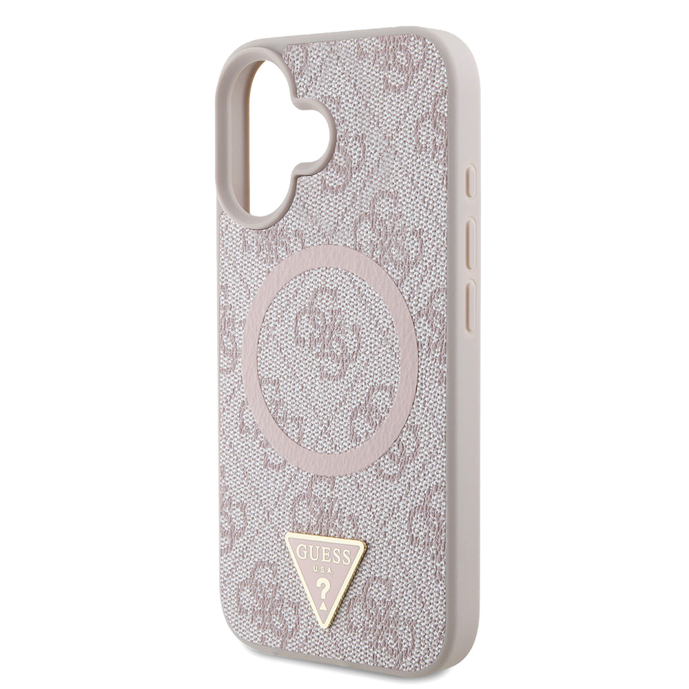 iPhone 16 Kılıf Guess Orjinal Lisanslı M-safe Şarj Özellikli PU Üçgen Logo 4G Desenli Kapak