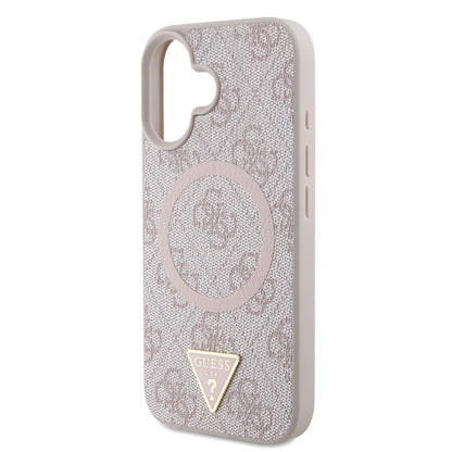 iPhone 16 Kılıf Guess Orjinal Lisanslı M-safe Şarj Özellikli PU Üçgen Logo 4G Desenli Kapak