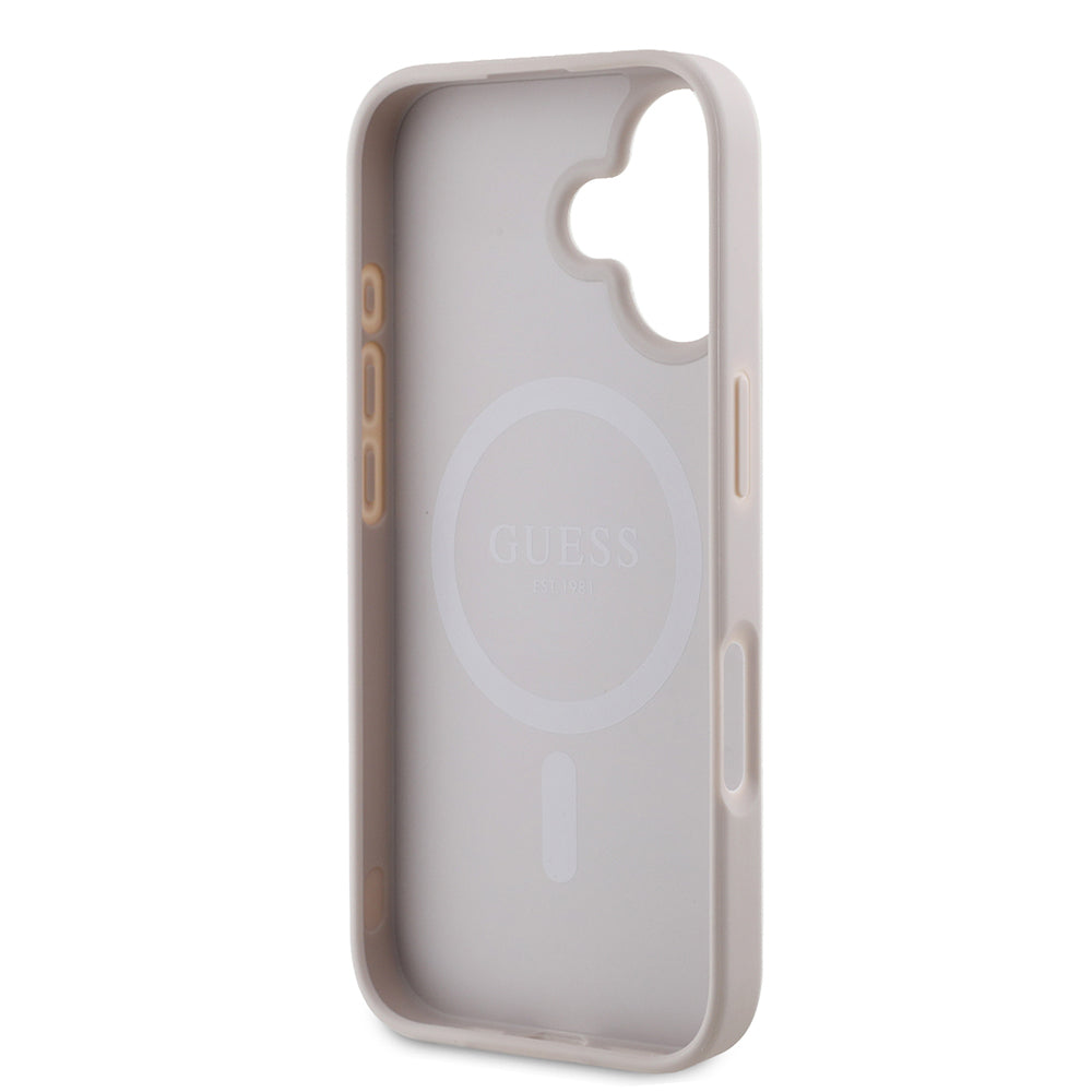 iPhone 16 Kılıf Guess Orjinal Lisanslı M-safe Şarj Özellikli PU Üçgen Logo 4G Desenli Kapak