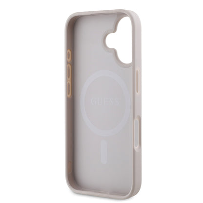 iPhone 16 Kılıf Guess Orjinal Lisanslı M-safe Şarj Özellikli PU Üçgen Logo 4G Desenli Kapak