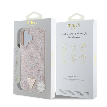 iPhone 16 Kılıf Guess Orjinal Lisanslı M-safe Şarj Özellikli PU Üçgen Logo 4G Desenli Kapak