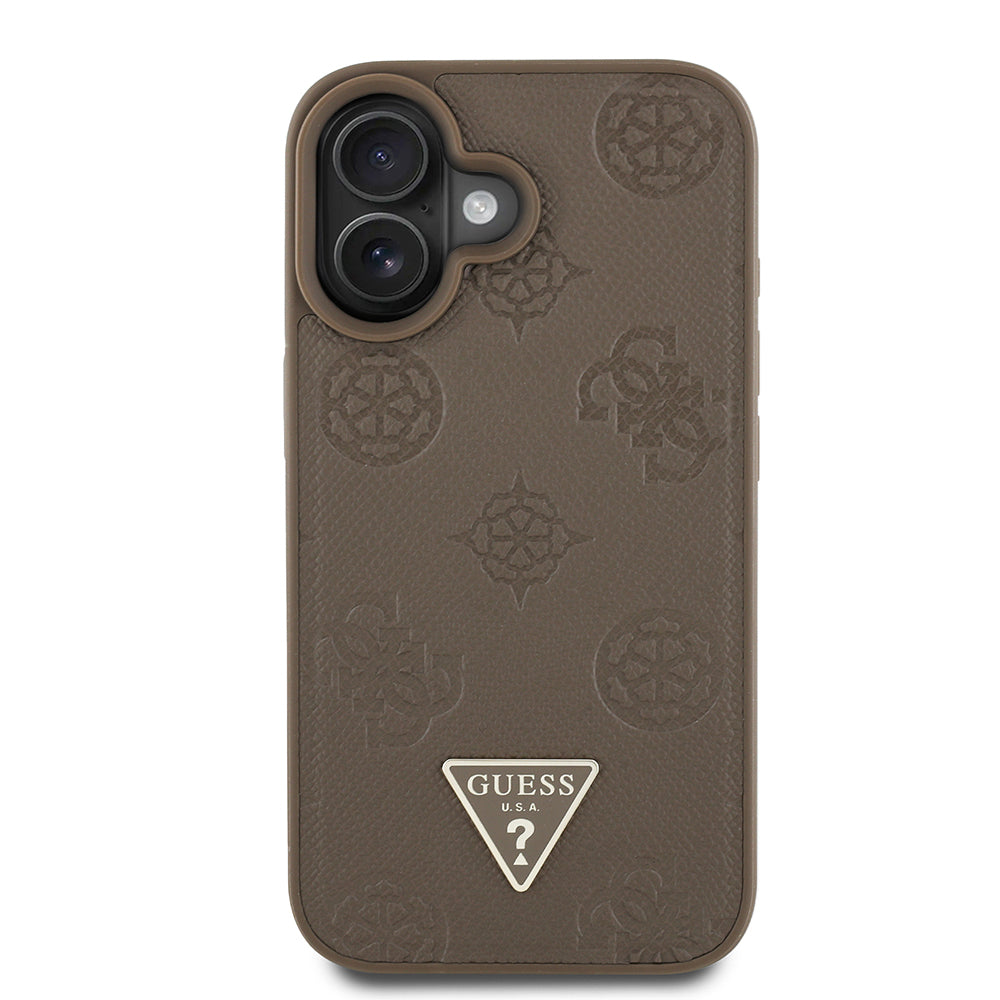 iPhone 16 Kılıf Guess Orjinal Lisanslı M-safe Şarj Özellikli Sıcak Baskılı Üçgen Logolu PU Deri Peony Kapak