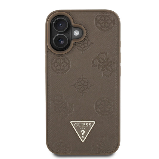 iPhone 16 Kılıf Guess Orjinal Lisanslı M-safe Şarj Özellikli Sıcak Baskılı Üçgen Logolu PU Deri Peony Kapak