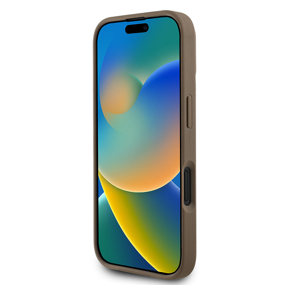iPhone 16 Kılıf Guess Orjinal Lisanslı M-safe Şarj Özellikli Sıcak Baskılı Üçgen Logolu PU Deri Peony Kapak
