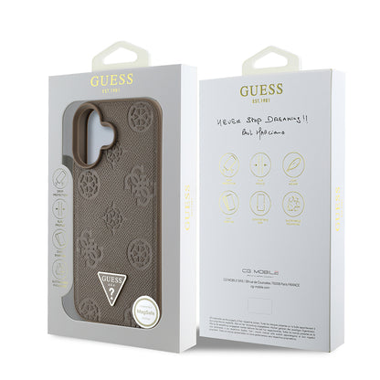 iPhone 16 Kılıf Guess Orjinal Lisanslı M-safe Şarj Özellikli Sıcak Baskılı Üçgen Logolu PU Deri Peony Kapak
