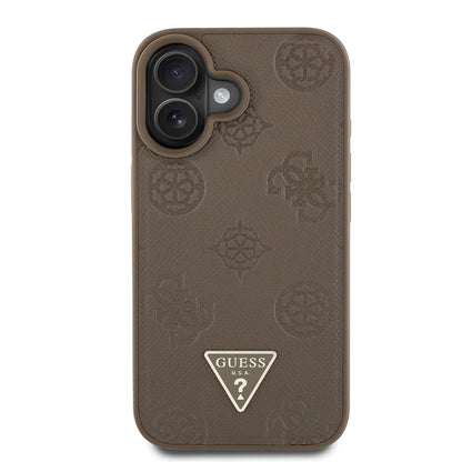 iPhone 16 Kılıf Guess Orjinal Lisanslı M-safe Şarj Özellikli Sıcak Baskılı Üçgen Logolu PU Deri Peony Kapak