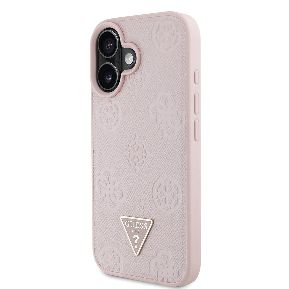 iPhone 16 Kılıf Guess Orjinal Lisanslı M-safe Şarj Özellikli Sıcak Baskılı Üçgen Logolu PU Deri Peony Kapak