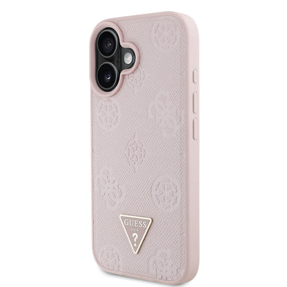 iPhone 16 Kılıf Guess Orjinal Lisanslı M-safe Şarj Özellikli Sıcak Baskılı Üçgen Logolu PU Deri Peony Kapak