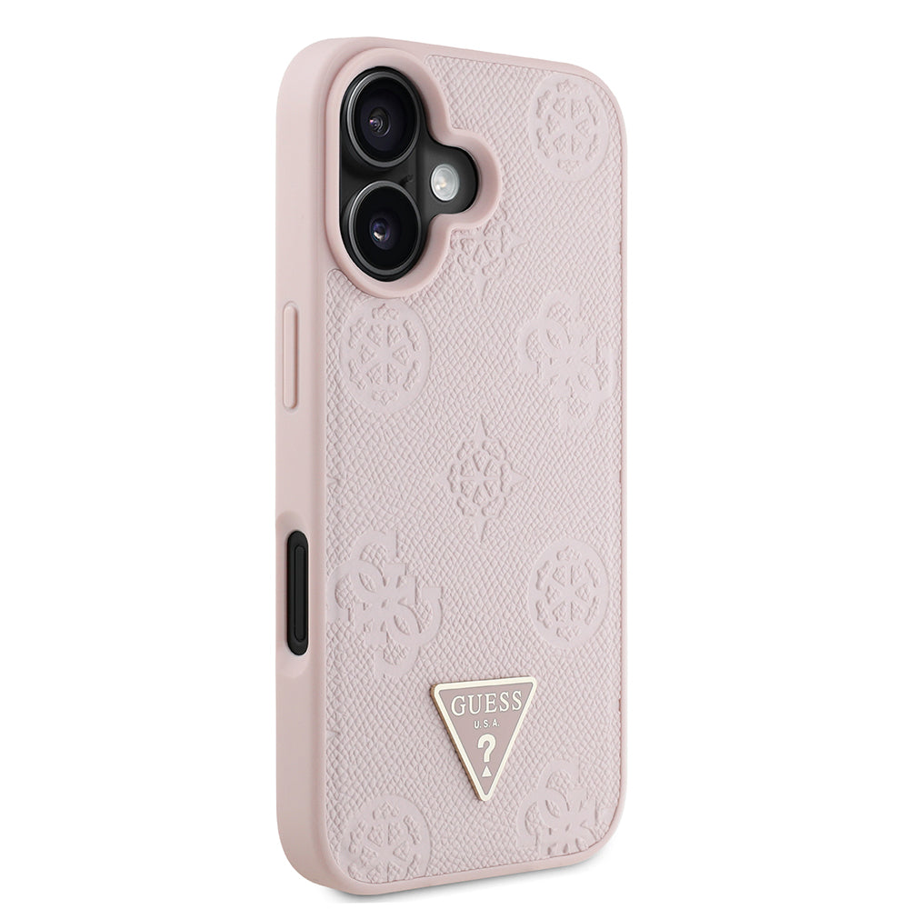 iPhone 16 Kılıf Guess Orjinal Lisanslı M-safe Şarj Özellikli Sıcak Baskılı Üçgen Logolu PU Deri Peony Kapak