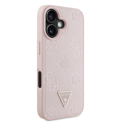 iPhone 16 Kılıf Guess Orjinal Lisanslı M-safe Şarj Özellikli Sıcak Baskılı Üçgen Logolu PU Deri Peony Kapak