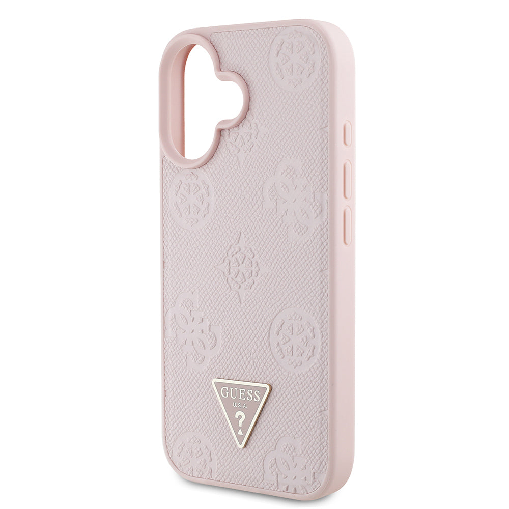 iPhone 16 Kılıf Guess Orjinal Lisanslı M-safe Şarj Özellikli Sıcak Baskılı Üçgen Logolu PU Deri Peony Kapak