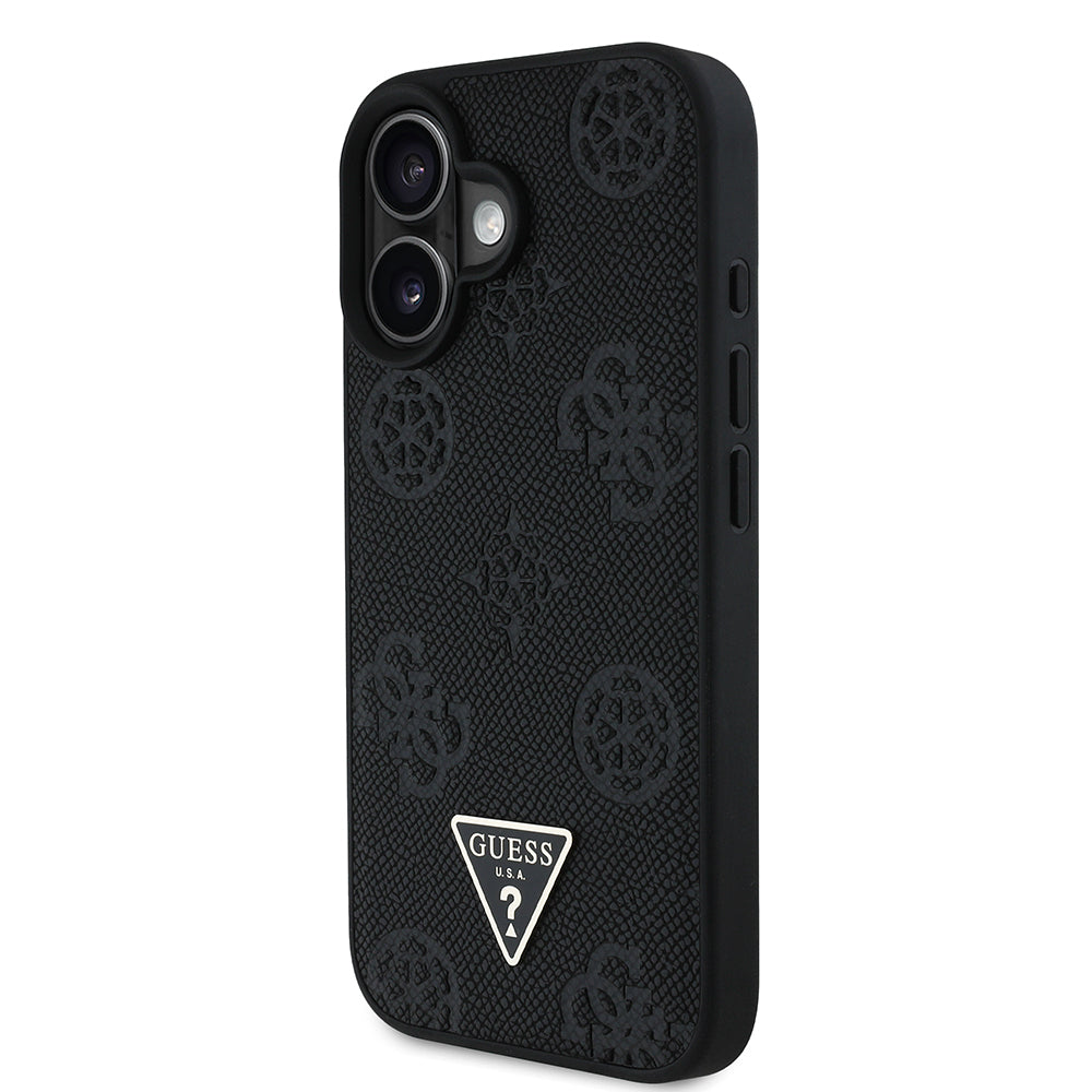iPhone 16 Kılıf Guess Orjinal Lisanslı M-safe Şarj Özellikli Sıcak Baskılı Üçgen Logolu PU Deri Peony Kapak