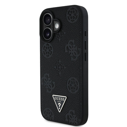 iPhone 16 Kılıf Guess Orjinal Lisanslı M-safe Şarj Özellikli Sıcak Baskılı Üçgen Logolu PU Deri Peony Kapak