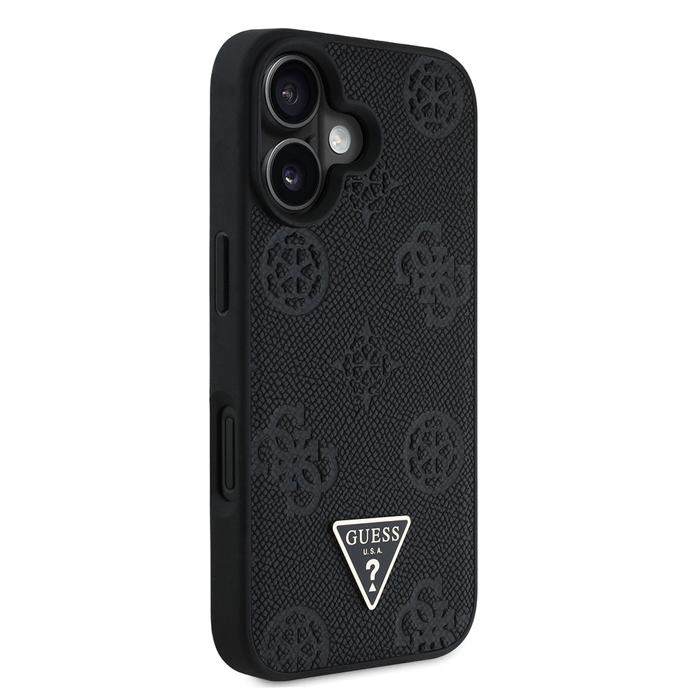 iPhone 16 Kılıf Guess Orjinal Lisanslı M-safe Şarj Özellikli Sıcak Baskılı Üçgen Logolu PU Deri Peony Kapak