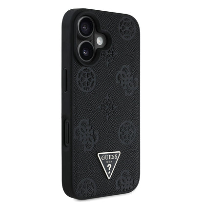 iPhone 16 Kılıf Guess Orjinal Lisanslı M-safe Şarj Özellikli Sıcak Baskılı Üçgen Logolu PU Deri Peony Kapak