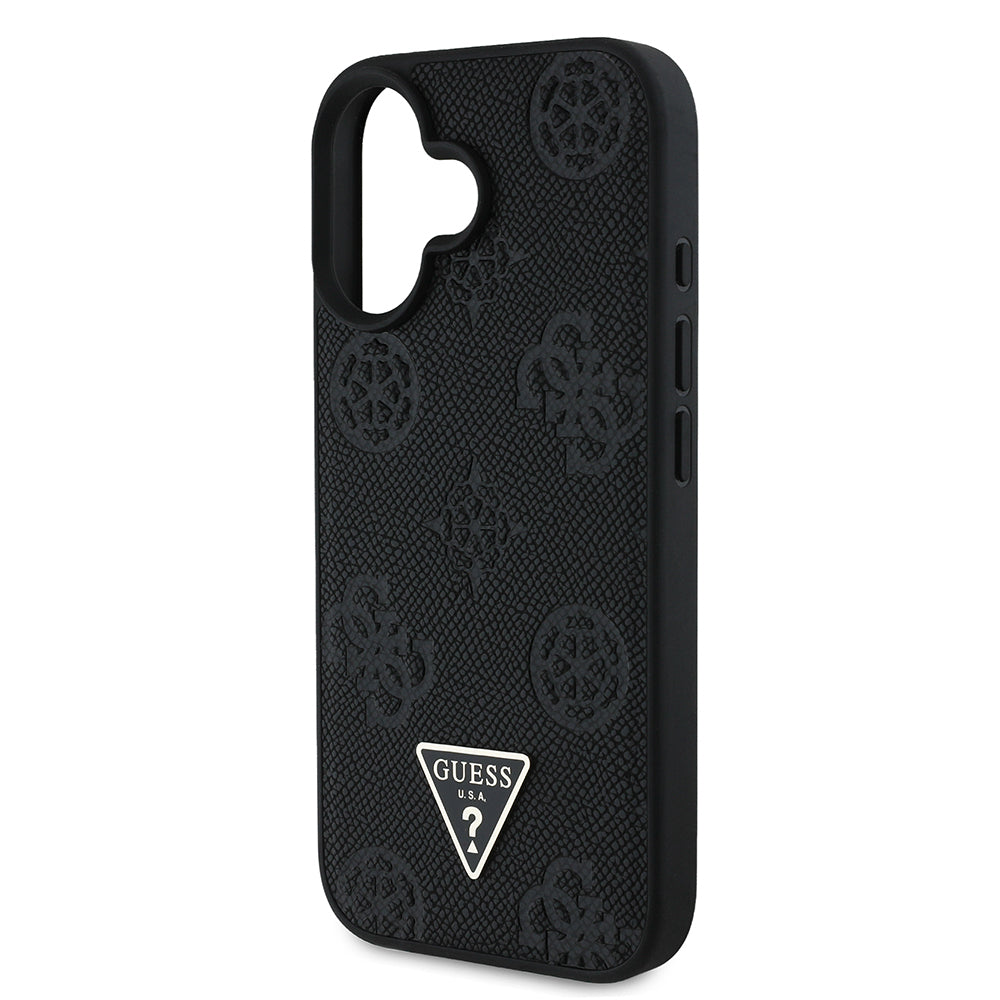iPhone 16 Kılıf Guess Orjinal Lisanslı M-safe Şarj Özellikli Sıcak Baskılı Üçgen Logolu PU Deri Peony Kapak