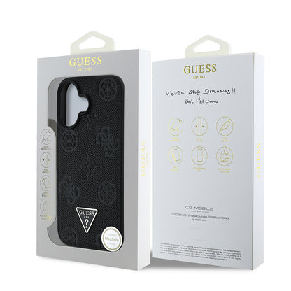 iPhone 16 Kılıf Guess Orjinal Lisanslı M-safe Şarj Özellikli Sıcak Baskılı Üçgen Logolu PU Deri Peony Kapak