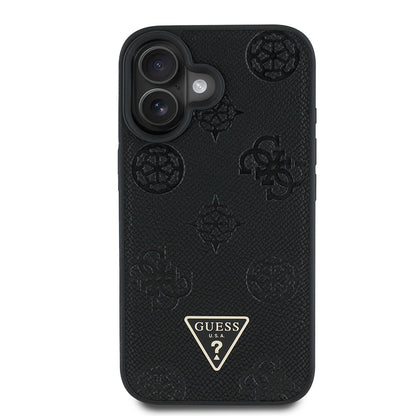 iPhone 16 Kılıf Guess Orjinal Lisanslı M-safe Şarj Özellikli Sıcak Baskılı Üçgen Logolu PU Deri Peony Kapak