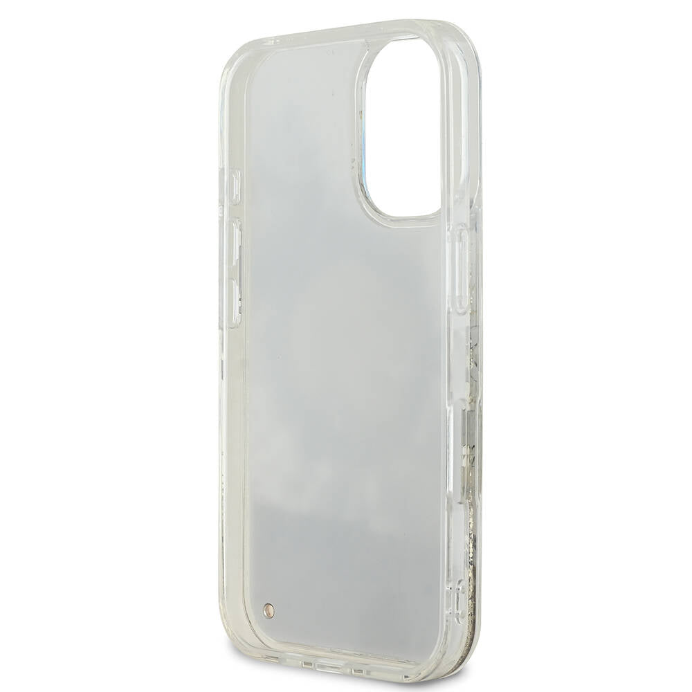 iPhone 16 Kılıf Guess Orjinal Lisanslı M-safe Şarj Özellikli Sıvılı Simli Çiçek Desenli Kapak