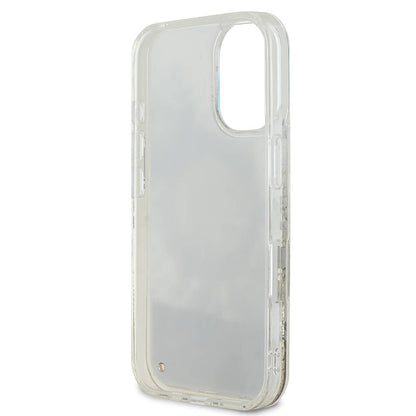 iPhone 16 Kılıf Guess Orjinal Lisanslı M-safe Şarj Özellikli Sıvılı Simli Çiçek Desenli Kapak