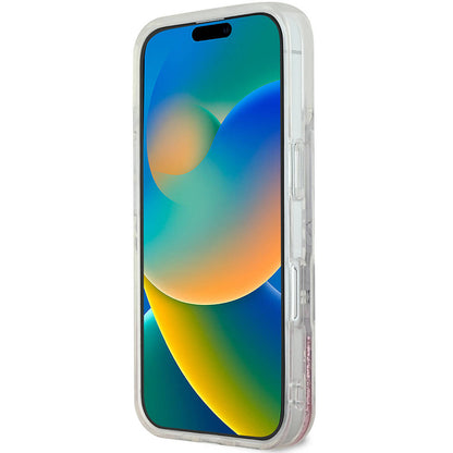 iPhone 16 Kılıf Guess Orjinal Lisanslı M-safe Şarj Özellikli Sıvılı Simli Çiçek Desenli Kapak