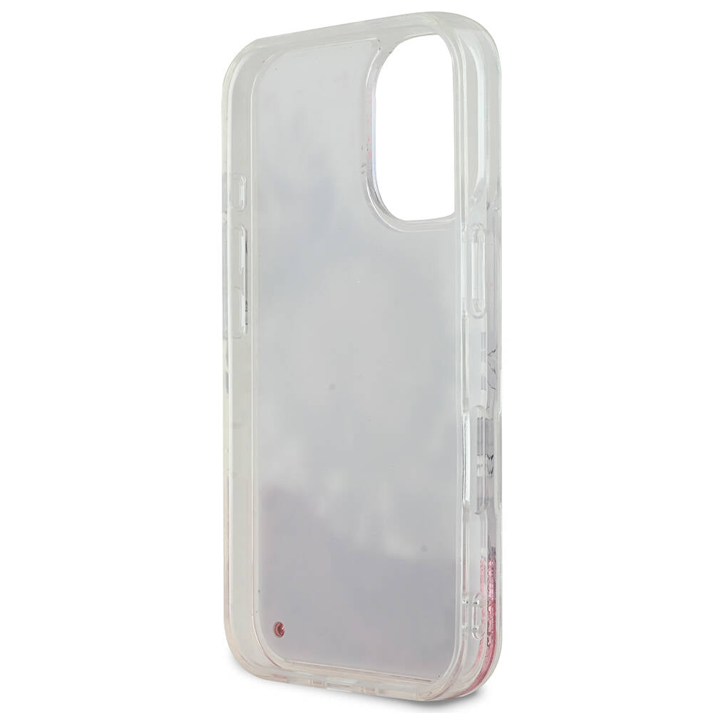 iPhone 16 Kılıf Guess Orjinal Lisanslı M-safe Şarj Özellikli Sıvılı Simli Çiçek Desenli Kapak