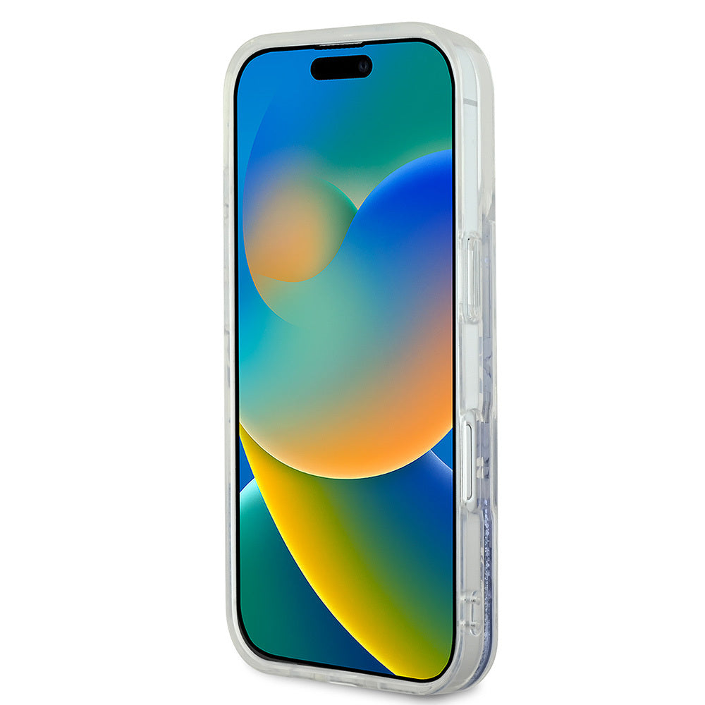 iPhone 16 Kılıf Guess Orjinal Lisanslı M-safe Şarj Özellikli Sıvılı Simli Çiçek Desenli Kapak