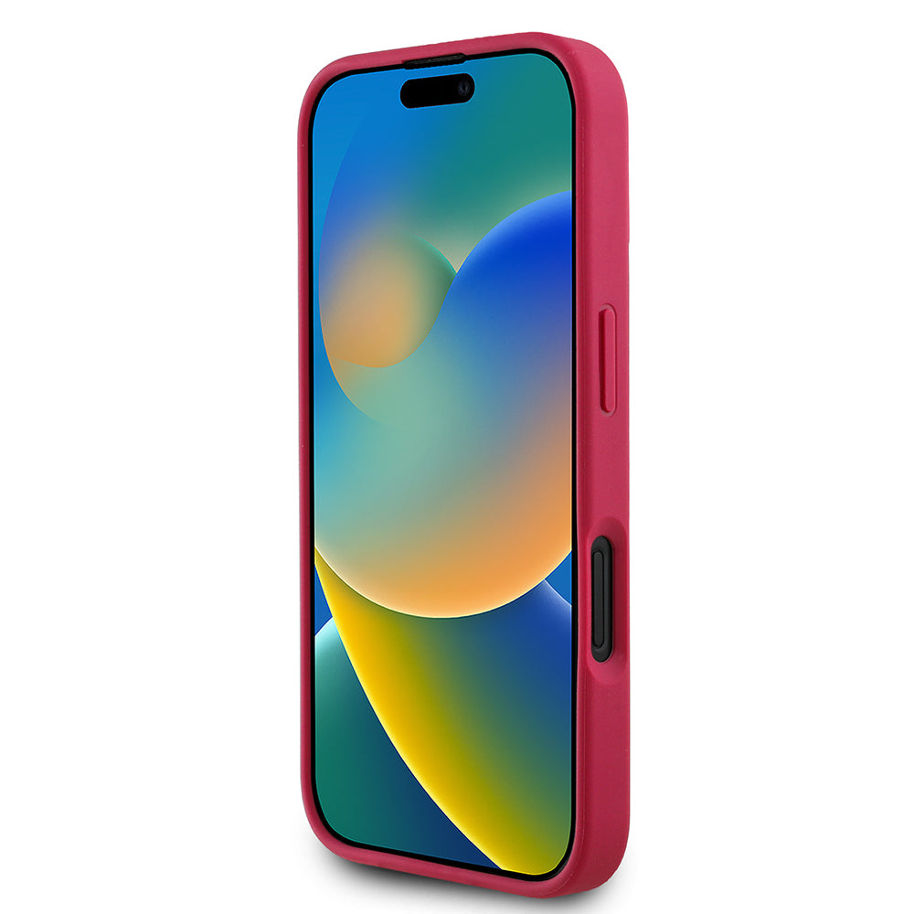 iPhone 16 Kılıf Guess Orjinal Lisanslı M-safe Şarj Özellikli Taneli Çiçek Tasarımlı Metal Yazı Logolu Kapak