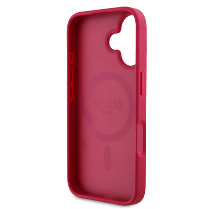 iPhone 16 Kılıf Guess Orjinal Lisanslı M-safe Şarj Özellikli Taneli Çiçek Tasarımlı Metal Yazı Logolu Kapak