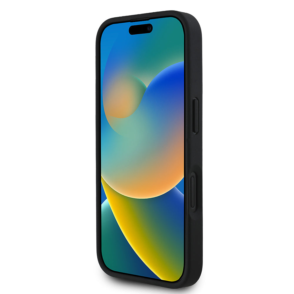 iPhone 16 Kılıf Guess Orjinal Lisanslı M-safe Şarj Özellikli Taneli Çiçek Tasarımlı Metal Yazı Logolu Kapak