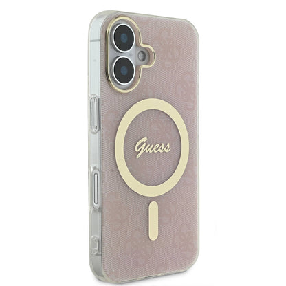 iPhone 16 Kılıf Guess Orjinal Lisanslı M-safe Şarj Özellikli Yazı Logolu 4G Desenli Kapak