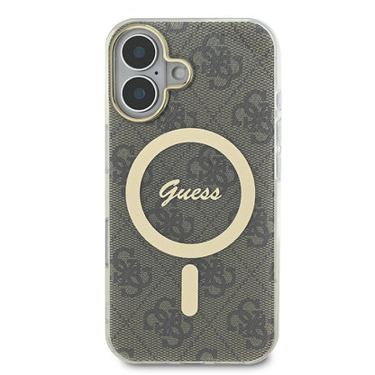 iPhone 16 Kılıf Guess Orjinal Lisanslı M-safe Şarj Özellikli Yazı Logolu 4G Desenli Kapak