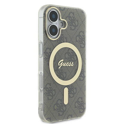 iPhone 16 Kılıf Guess Orjinal Lisanslı M-safe Şarj Özellikli Yazı Logolu 4G Desenli Kapak