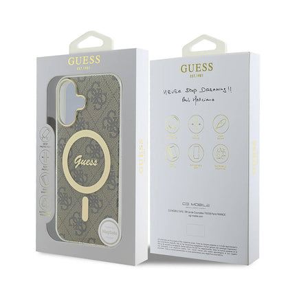 iPhone 16 Kılıf Guess Orjinal Lisanslı M-safe Şarj Özellikli Yazı Logolu 4G Desenli Kapak