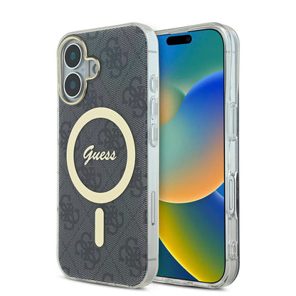 iPhone 16 Kılıf Guess Orjinal Lisanslı M-safe Şarj Özellikli Yazı Logolu 4G Desenli Kapak
