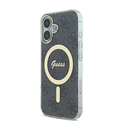 iPhone 16 Kılıf Guess Orjinal Lisanslı M-safe Şarj Özellikli Yazı Logolu 4G Desenli Kapak