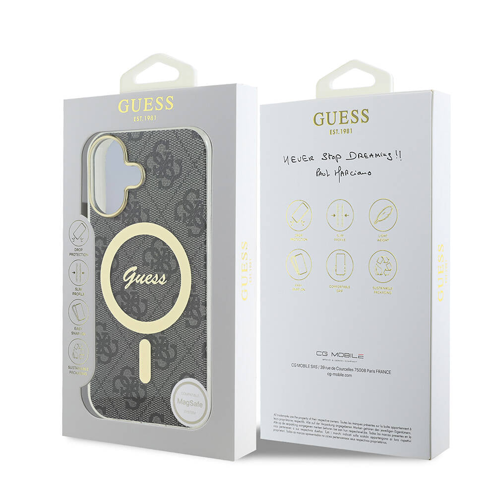 iPhone 16 Kılıf Guess Orjinal Lisanslı M-safe Şarj Özellikli Yazı Logolu 4G Desenli Kapak